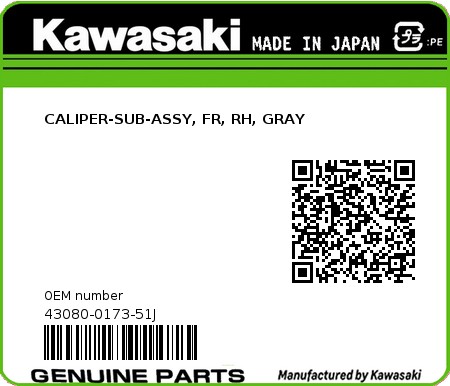 Product image: Kawasaki - 43080-0173-51J - CALIPER-SUB-ASSY, FR, RH, GRAY  0