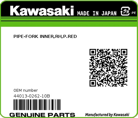 Product image: Kawasaki - 44013-0262-10B - PIPE-FORK INNER,RH,P.RED  0