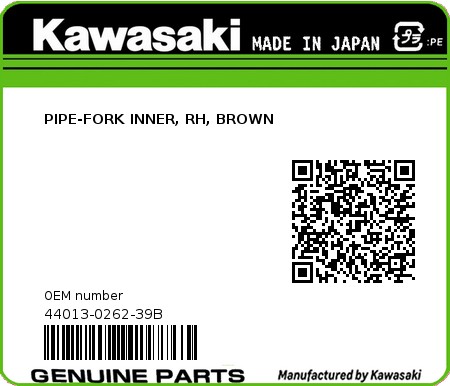 Product image: Kawasaki - 44013-0262-39B - PIPE-FORK INNER, RH, BROWN  0