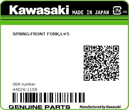 Product image: Kawasaki - 44026-1109 - SPRING-FRONT FORK,L=5  0