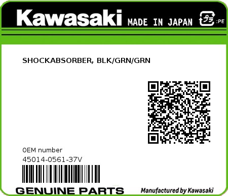 Product image: Kawasaki - 45014-0561-37V - SHOCKABSORBER, BLK/GRN/GRN  0