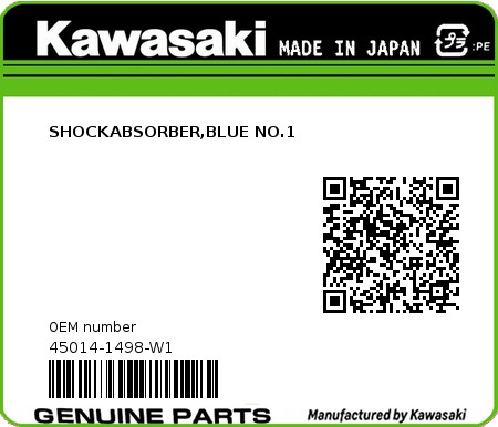 Product image: Kawasaki - 45014-1498-W1 - SHOCKABSORBER,BLUE NO.1 