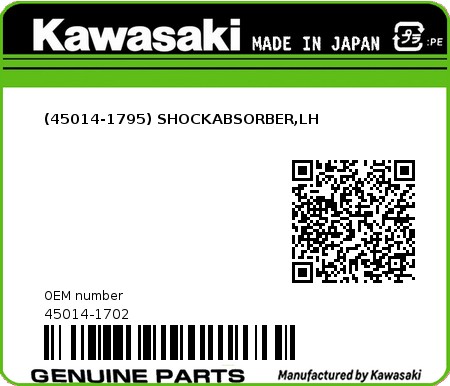 Product image: Kawasaki - 45014-1702 - (45014-1795) SHOCKABSORBER,LH 