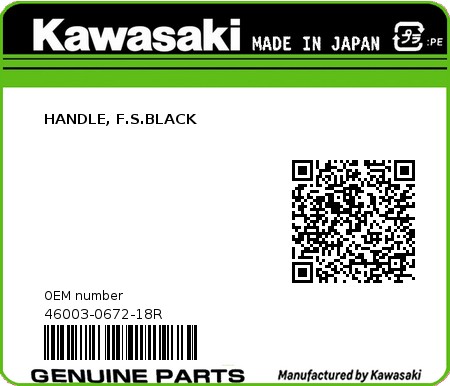 Product image: Kawasaki - 46003-0672-18R - HANDLE, F.S.BLACK 