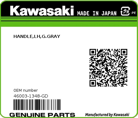 Product image: Kawasaki - 46003-1348-GD - HANDLE,LH,G.GRAY 