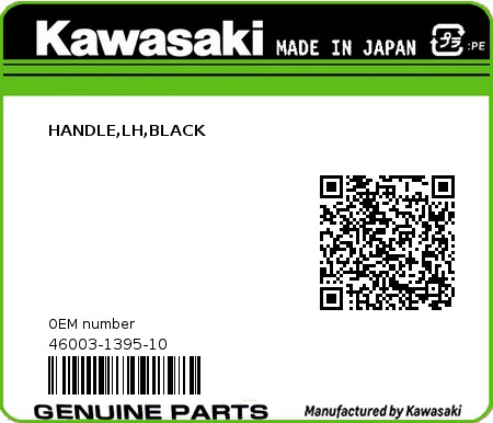 Product image: Kawasaki - 46003-1395-10 - HANDLE,LH,BLACK 