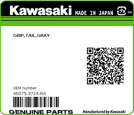 Product image: Kawasaki - 46075-3724-RA - GRIP,TAIL,GRAY  0