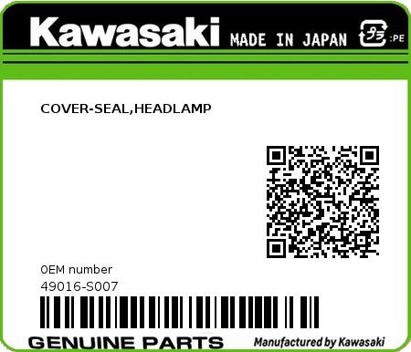 Product image: Kawasaki - 49016-S007 - COVER-SEAL,HEADLAMP  0