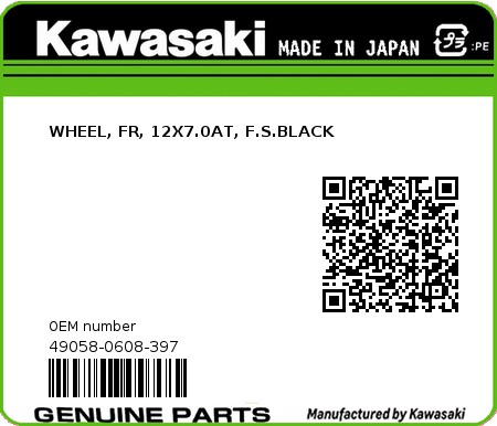 Product image: Kawasaki - 49058-0608-397 - WHEEL, FR, 12X7.0AT, F.S.BLACK 