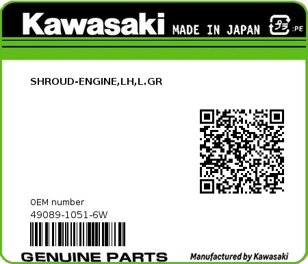 Product image: Kawasaki - 49089-1051-6W - SHROUD-ENGINE,LH,L.GR 