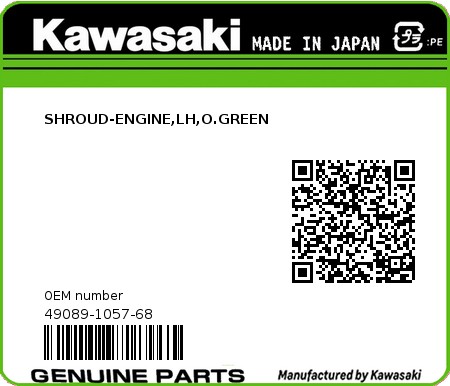 Product image: Kawasaki - 49089-1057-68 - SHROUD-ENGINE,LH,O.GREEN  0