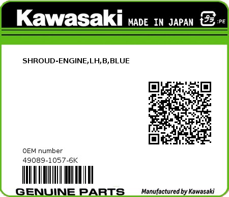 Product image: Kawasaki - 49089-1057-6K - SHROUD-ENGINE,LH,B,BLUE 