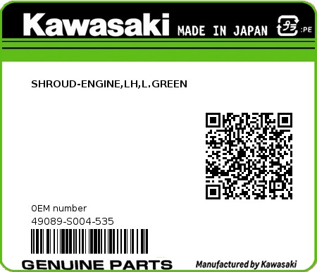Product image: Kawasaki - 49089-S004-535 - SHROUD-ENGINE,LH,L.GREEN  0