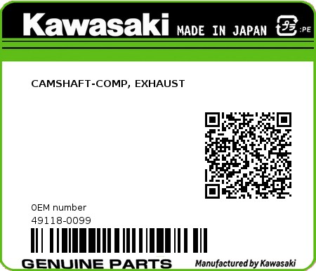 Product image: Kawasaki - 49118-0099 - CAMSHAFT-COMP, EXHAUST  0