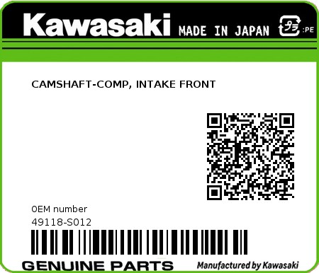 Product image: Kawasaki - 49118-S012 - CAMSHAFT-COMP, INTAKE FRONT  0