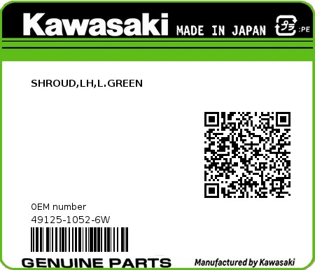 Product image: Kawasaki - 49125-1052-6W - SHROUD,LH,L.GREEN 