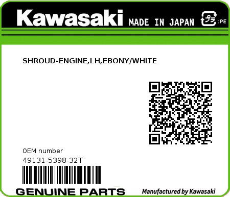 Product image: Kawasaki - 49131-5398-32T - SHROUD-ENGINE,LH,EBONY/WHITE 