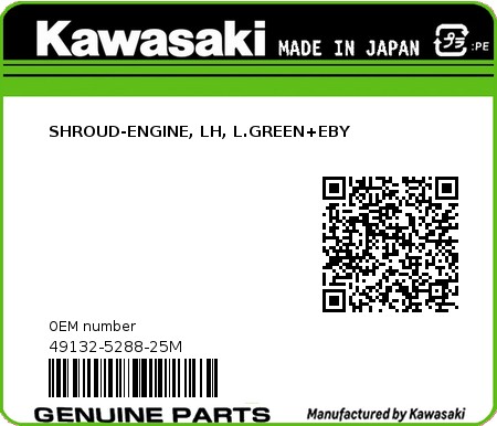 Product image: Kawasaki - 49132-5288-25M - SHROUD-ENGINE, LH, L.GREEN+EBY 