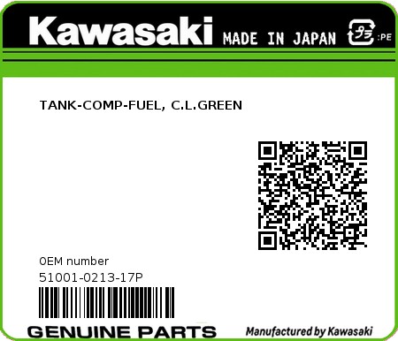 Product image: Kawasaki - 51001-0213-17P - TANK-COMP-FUEL, C.L.GREEN  0