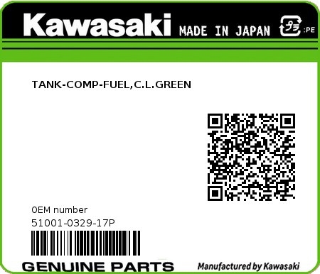 Product image: Kawasaki - 51001-0329-17P - TANK-COMP-FUEL,C.L.GREEN 