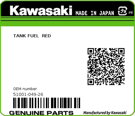 Product image: Kawasaki - 51001-049-26 - TANK FUEL  RED 