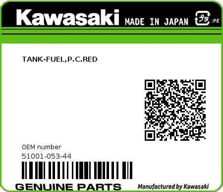 Product image: Kawasaki - 51001-053-44 - TANK-FUEL,P.C.RED 