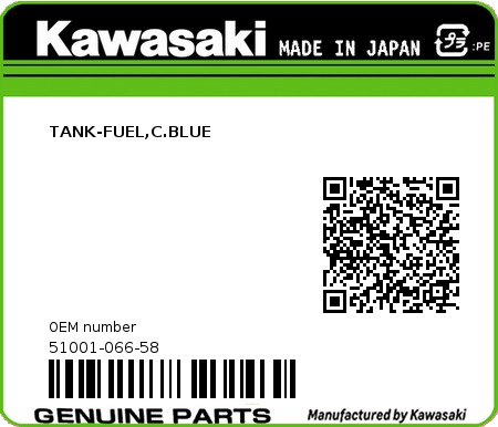 Product image: Kawasaki - 51001-066-58 - TANK-FUEL,C.BLUE  0
