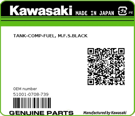 Product image: Kawasaki - 51001-0708-739 - TANK-COMP-FUEL, M.F.S.BLACK  0