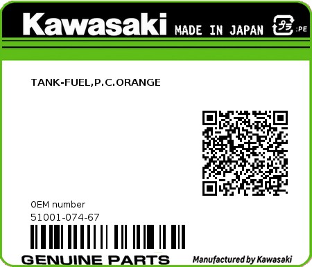 Product image: Kawasaki - 51001-074-67 - TANK-FUEL,P.C.ORANGE  0