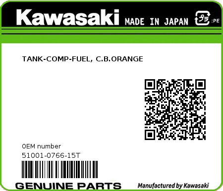 Product image: Kawasaki - 51001-0766-15T - TANK-COMP-FUEL, C.B.ORANGE 