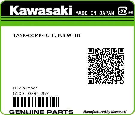 Product image: Kawasaki - 51001-0782-25Y - TANK-COMP-FUEL, P.S.WHITE  0