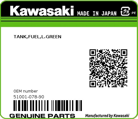 Product image: Kawasaki - 51001-078-90 - TANK,FUEL,L.GREEN 