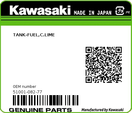 Product image: Kawasaki - 51001-082-77 - TANK-FUEL,C.LIME 