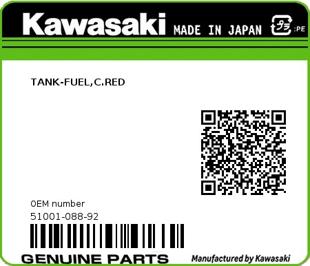 Product image: Kawasaki - 51001-088-92 - TANK-FUEL,C.RED  0