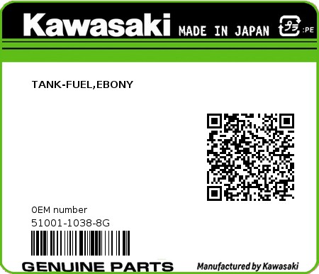 Product image: Kawasaki - 51001-1038-8G - TANK-FUEL,EBONY  0