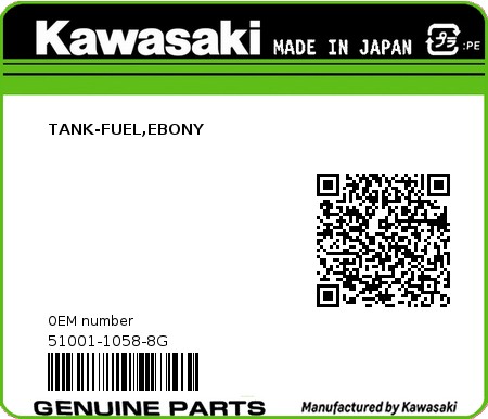 Product image: Kawasaki - 51001-1058-8G - TANK-FUEL,EBONY  0