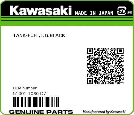 Product image: Kawasaki - 51001-1060-D7 - TANK-FUEL,L.G.BLACK 