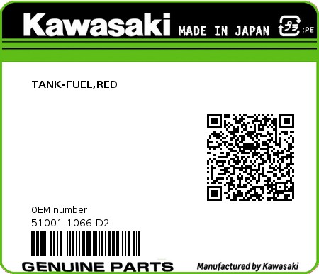 Product image: Kawasaki - 51001-1066-D2 - TANK-FUEL,RED  0