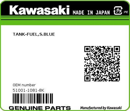 Product image: Kawasaki - 51001-1081-8K - TANK-FUEL,S.BLUE 