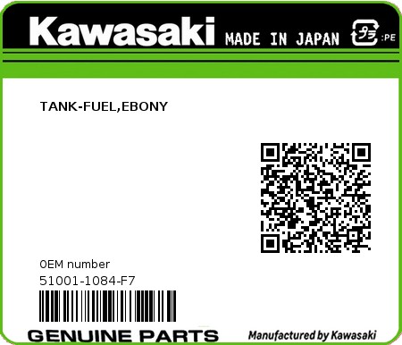 Product image: Kawasaki - 51001-1084-F7 - TANK-FUEL,EBONY  0