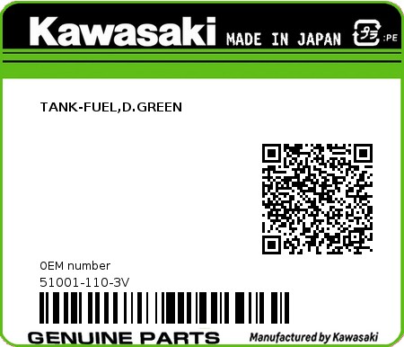 Product image: Kawasaki - 51001-110-3V - TANK-FUEL,D.GREEN 