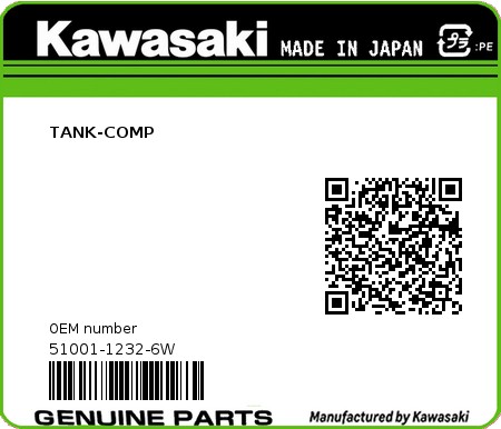 Product image: Kawasaki - 51001-1232-6W - TANK-COMP 