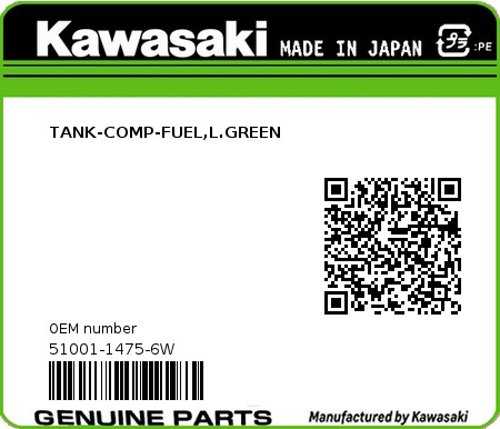 Product image: Kawasaki - 51001-1475-6W - TANK-COMP-FUEL,L.GREEN  0