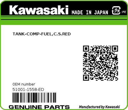 Product image: Kawasaki - 51001-1558-ED - TANK-COMP-FUEL,C.S.RED  0