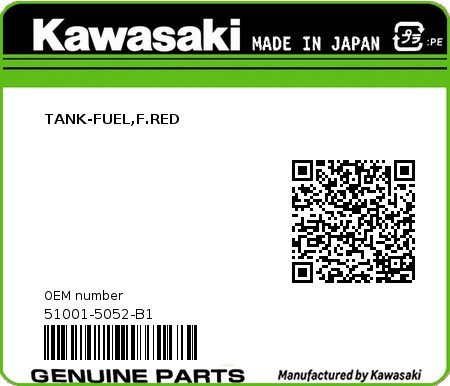 Product image: Kawasaki - 51001-5052-B1 - TANK-FUEL,F.RED  0