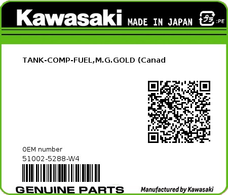 Product image: Kawasaki - 51002-5288-W4 - TANK-COMP-FUEL,M.G.GOLD (Canad 