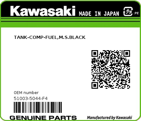 Product image: Kawasaki - 51003-5044-F4 - TANK-COMP-FUEL,M.S.BLACK  0