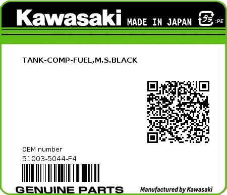 Product image: Kawasaki - 51003-5044-F4 - TANK-COMP-FUEL,M.S.BLACK 