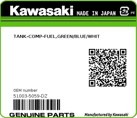 Product image: Kawasaki - 51003-5059-DZ - TANK-COMP-FUEL,GREEN/BLUE/WHIT 