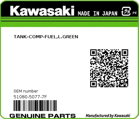 Product image: Kawasaki - 51080-5077-7F - TANK-COMP-FUEL,L.GREEN 